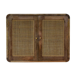 Cove Wall-Mounted Cabinet Rattan Cane Twin Doors Grey-Wash Floating