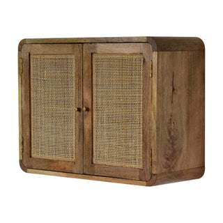 Cove Wall-Mounted Cabinet Rattan Cane Twin Doors Grey-Wash Floating