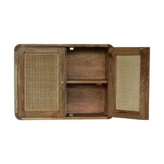 Cove Wall-Mounted Cabinet Rattan Cane Twin Doors Grey-Wash Floating