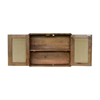 Cove Wall-Mounted Cabinet Rattan Cane Twin Doors Grey-Wash Floating