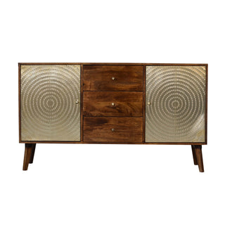 Solène Sideboard Cabinet with Brass Embossed Doors and Tapered Legs