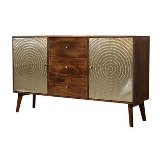 Solène Sideboard Cabinet with Brass Embossed Doors and Tapered Legs