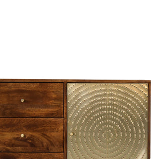Solène Sideboard Cabinet with Brass Embossed Doors and Tapered Legs