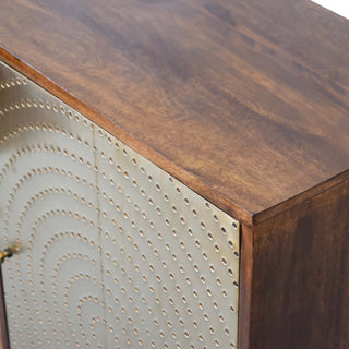 Solène Sideboard Cabinet with Brass Embossed Doors and Tapered Legs