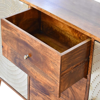 Solène Sideboard Cabinet with Brass Embossed Doors and Tapered Legs