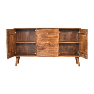 Solène Sideboard Cabinet with Brass Embossed Doors and Tapered Legs