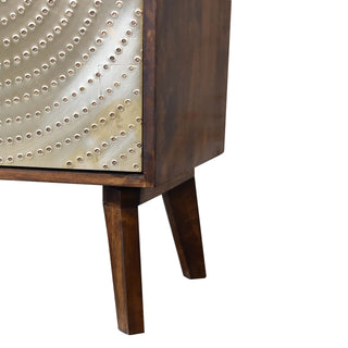 Solène Sideboard Cabinet with Brass Embossed Doors and Tapered Legs
