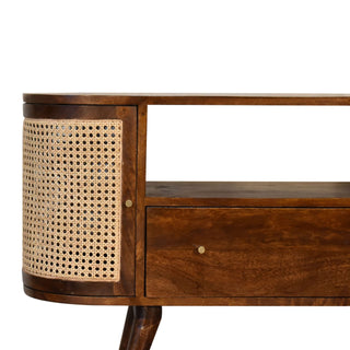 Cana Media Unit Chestnut Mango Wood Natural Rattan Woven Cabinet Doors with Nordic Tapered Legs