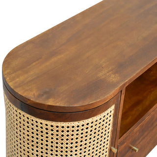 Cana Media Unit Chestnut Mango Wood Natural Rattan Woven Cabinet Doors with Nordic Tapered Legs
