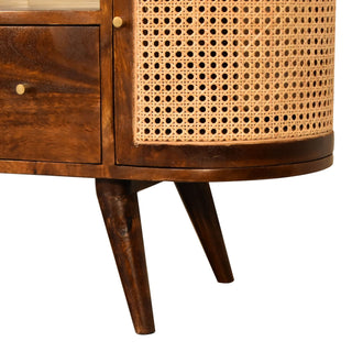 Cana Media Unit Chestnut Mango Wood Natural Rattan Woven Cabinet Doors with Nordic Tapered Legs