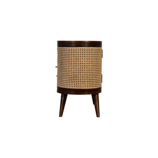 Cana Media Unit Chestnut Mango Wood Natural Rattan Woven Cabinet Doors with Nordic Tapered Legs