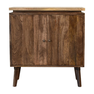 Stratum Sideboard Cabinet Dark Walnut Chevron Parquet Top Twin-Door Tapered Legs