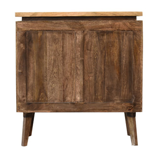 Stratum Sideboard Cabinet Dark Walnut Chevron Parquet Top Twin-Door Tapered Legs