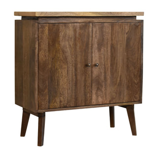 Stratum Sideboard Cabinet Dark Walnut Chevron Parquet Top Twin-Door Tapered Legs
