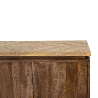 Stratum Sideboard Cabinet Dark Walnut Chevron Parquet Top Twin-Door Tapered Legs