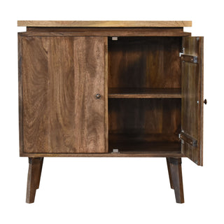 Stratum Sideboard Cabinet Dark Walnut Chevron Parquet Top Twin-Door Tapered Legs