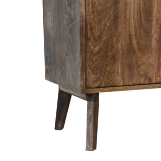 Stratum Sideboard Cabinet Dark Walnut Chevron Parquet Top Twin-Door Tapered Legs