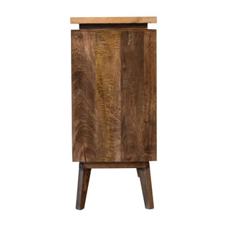 Stratum Sideboard Cabinet Dark Walnut Chevron Parquet Top Twin-Door Tapered Legs