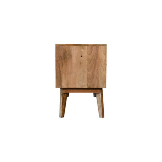 Prism Media Unit Mixed Wood 3D Faceted Angular Door Panels with Open Shelf & Nordic Legs