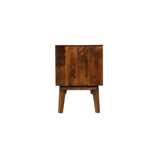 Luxe Media Unit Chestnut Mango Wood All-Over Diamond Brass Inlay Carved Doors with Nordic Legs