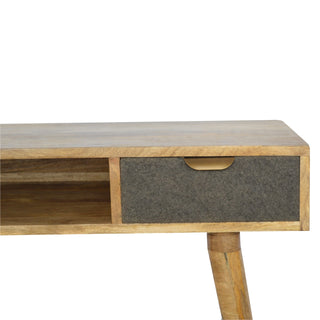 Greyson Writing Desk Solid Wood Grey Tweed Drawer With Gold Bar Handle