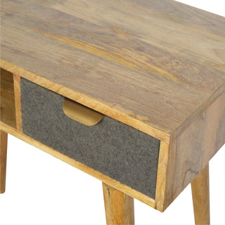 Greyson Writing Desk Solid Wood Grey Tweed Drawer With Gold Bar Handle