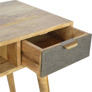 Greyson Writing Desk Solid Wood Grey Tweed Drawer With Gold Bar Handle