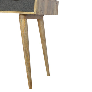 Greyson Writing Desk Solid Wood Grey Tweed Drawer With Gold Bar Handle