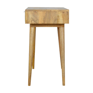 Greyson Writing Desk Solid Wood Grey Tweed Drawer With Gold Bar Handle