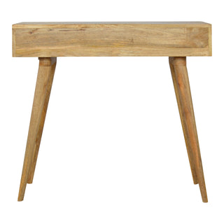 Greyson Writing Desk Solid Wood Grey Tweed Drawer With Gold Bar Handle