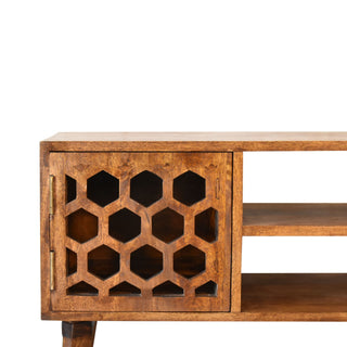 Harlow Media Unit Chestnut Finish Carved Honeycomb Doors