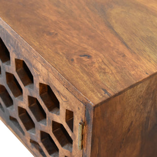 Harlow Media Unit Chestnut Finish Carved Honeycomb Doors
