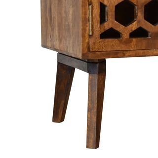 Harlow Media Unit Chestnut Finish Carved Honeycomb Doors