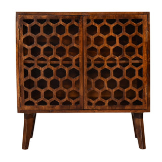 Lattice Display Cabinet Open Fretwork Honeycomb Carved-Through Dark Chestnut