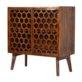 Lattice Display Cabinet Open Fretwork Honeycomb Carved-Through Dark Chestnut