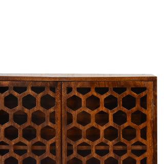 Lattice Display Cabinet Open Fretwork Honeycomb Carved-Through Dark Chestnut