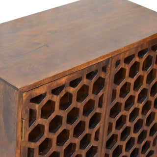 Lattice Display Cabinet Open Fretwork Honeycomb Carved-Through Dark Chestnut