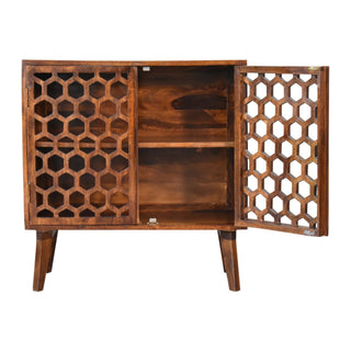 Lattice Display Cabinet Open Fretwork Honeycomb Carved-Through Dark Chestnut