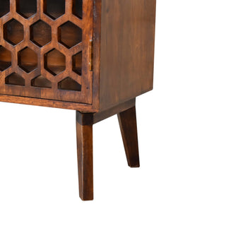 Lattice Display Cabinet Open Fretwork Honeycomb Carved-Through Dark Chestnut