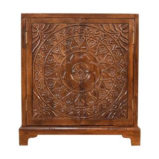 Jorah Display Cabinet Hand-Carved Mandala Chestnut Twin-Door