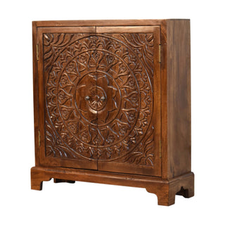 Jorah Display Cabinet Hand-Carved Mandala Chestnut Twin-Door