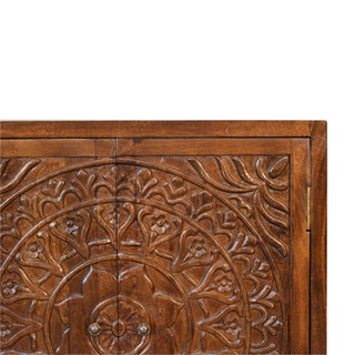 Jorah Display Cabinet Hand-Carved Mandala Chestnut Twin-Door