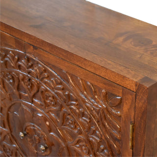 Jorah Display Cabinet Hand-Carved Mandala Chestnut Twin-Door