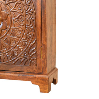 Jorah Display Cabinet Hand-Carved Mandala Chestnut Twin-Door