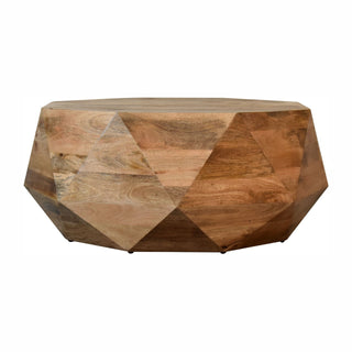 Facet Round Coffee Table Solid Mango Wood Faceted Diamond Cut Natural