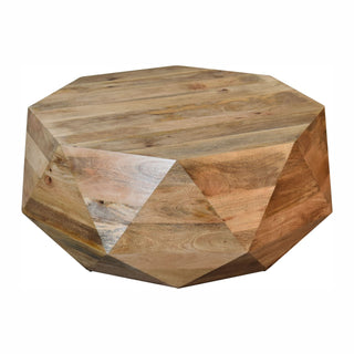 Facet Round Coffee Table Solid Mango Wood Faceted Diamond Cut Natural