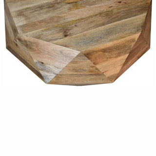 Facet Round Coffee Table Solid Mango Wood Faceted Diamond Cut Natural
