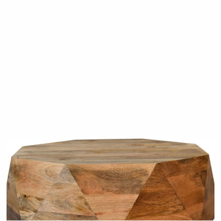 Facet Round Coffee Table Solid Mango Wood Faceted Diamond Cut Natural