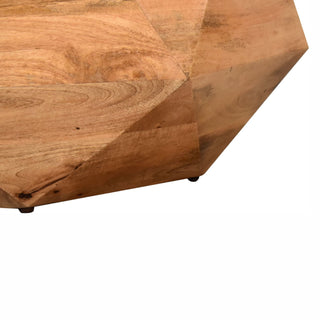 Facet Round Coffee Table Solid Mango Wood Faceted Diamond Cut Natural