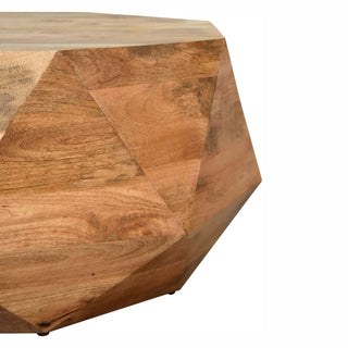 Facet Round Coffee Table Solid Mango Wood Faceted Diamond Cut Natural
